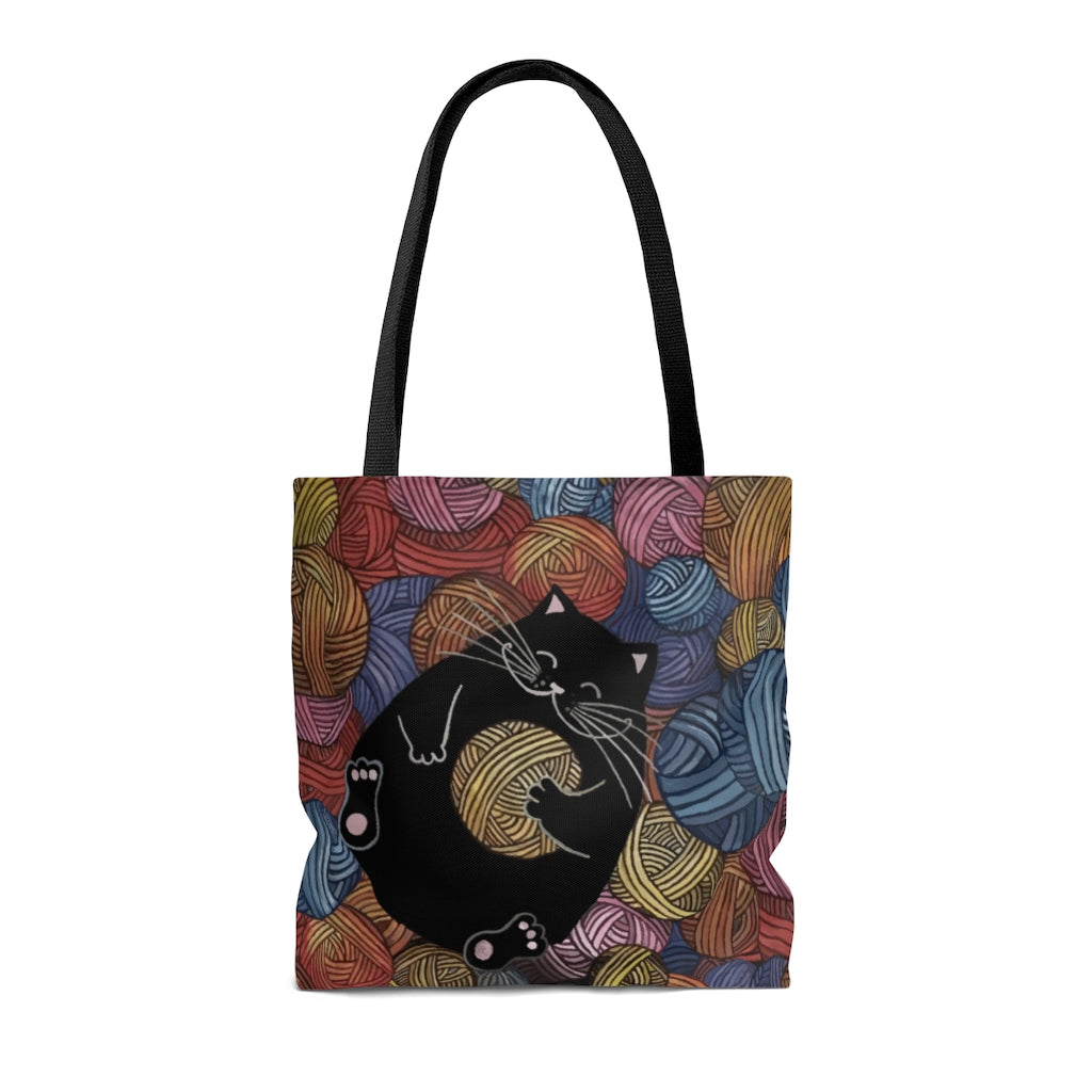 Tote Bag - Cat with Yarn Design medium back