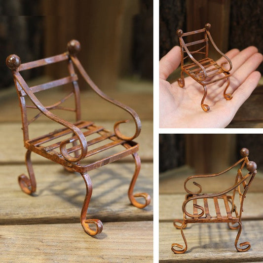 Miniature Rustic Garden Chair 1/12 Scale Dollhouse Garden Diorama Accessory