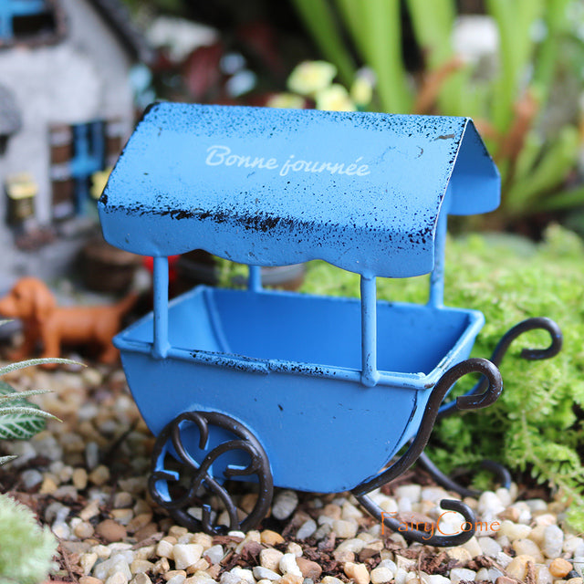blue Covered Miniature Wheelbarrow 1 12 Scale Dollhouse Diorama Accessory