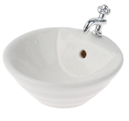 Dollhouse Sink 1/12 Scale Washbasin - Diorama Scene Accessories round with faucet