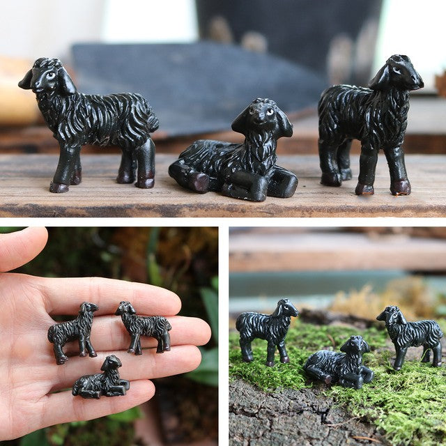 3 Miniature Black Sheep 1 12 Scale Dollhouse Diorama Farm Animals