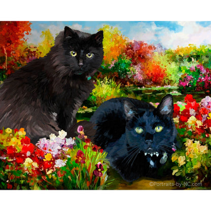 Portrait of Black Cats in Oil