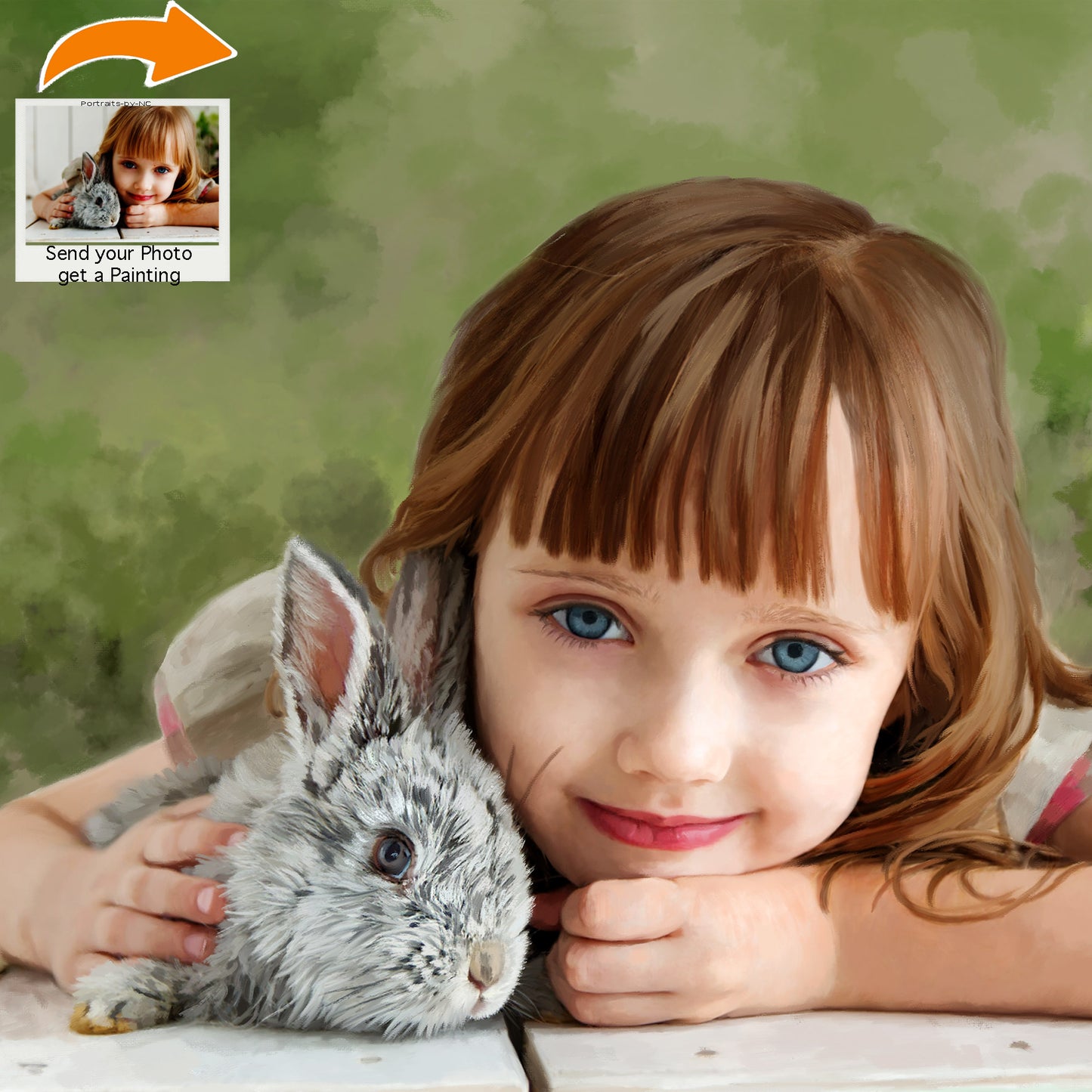 Child Digital Portrait - Girl with Bunny