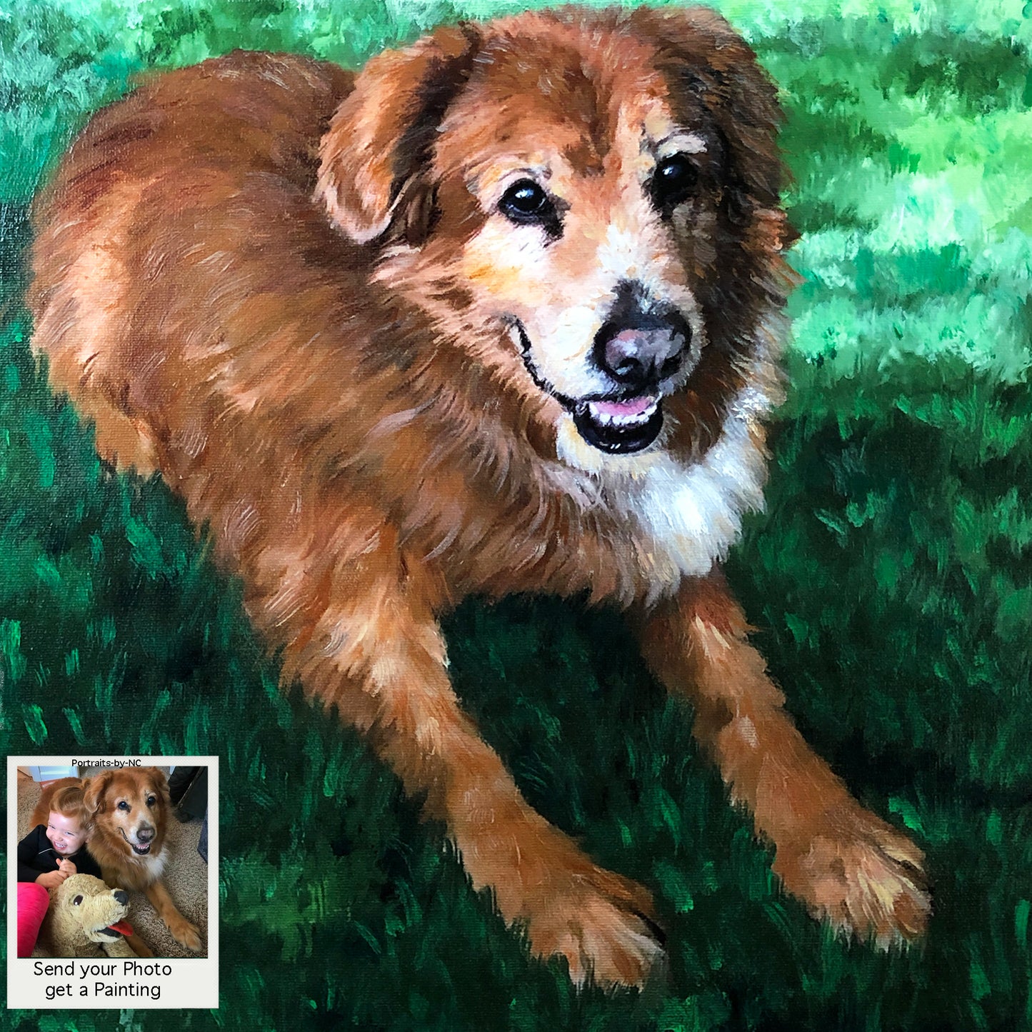 Golden Retriever Dog Portrait in Oil
