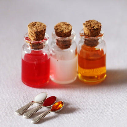 Miniature Fruit Jam and Honey Jars for 1/12 Dollhouse Kitchen Jar and Spoon Set back