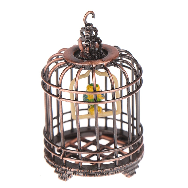 Cage à oiseaux en métal avec perruche - accessoire de maison de poupée à l'échelle 1/12