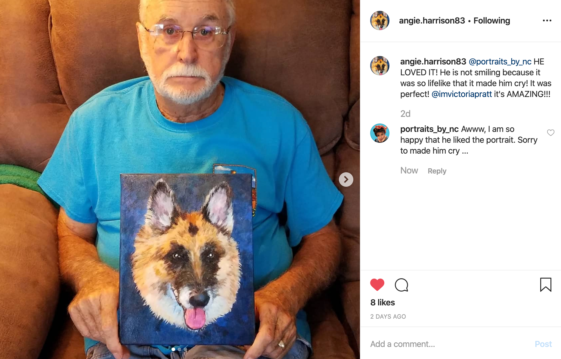 Customer with hs dog portrait