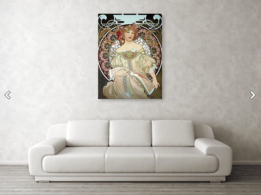 Art Print - Day Dream After Alfonse Mucha over sofa