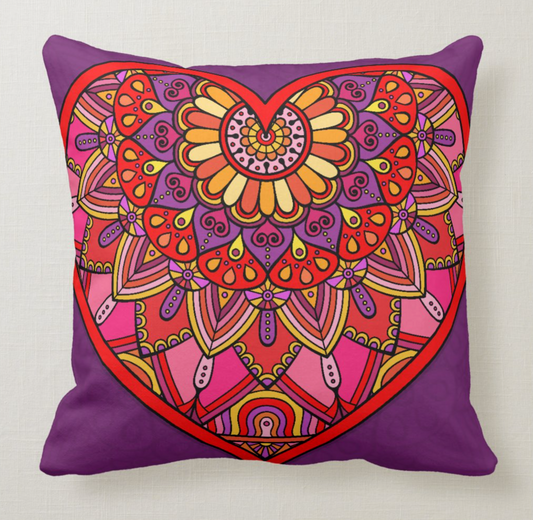 Colorful Heart Throw Pillow - Indoor and Outdoor Pillows in Various sizes and Materials
