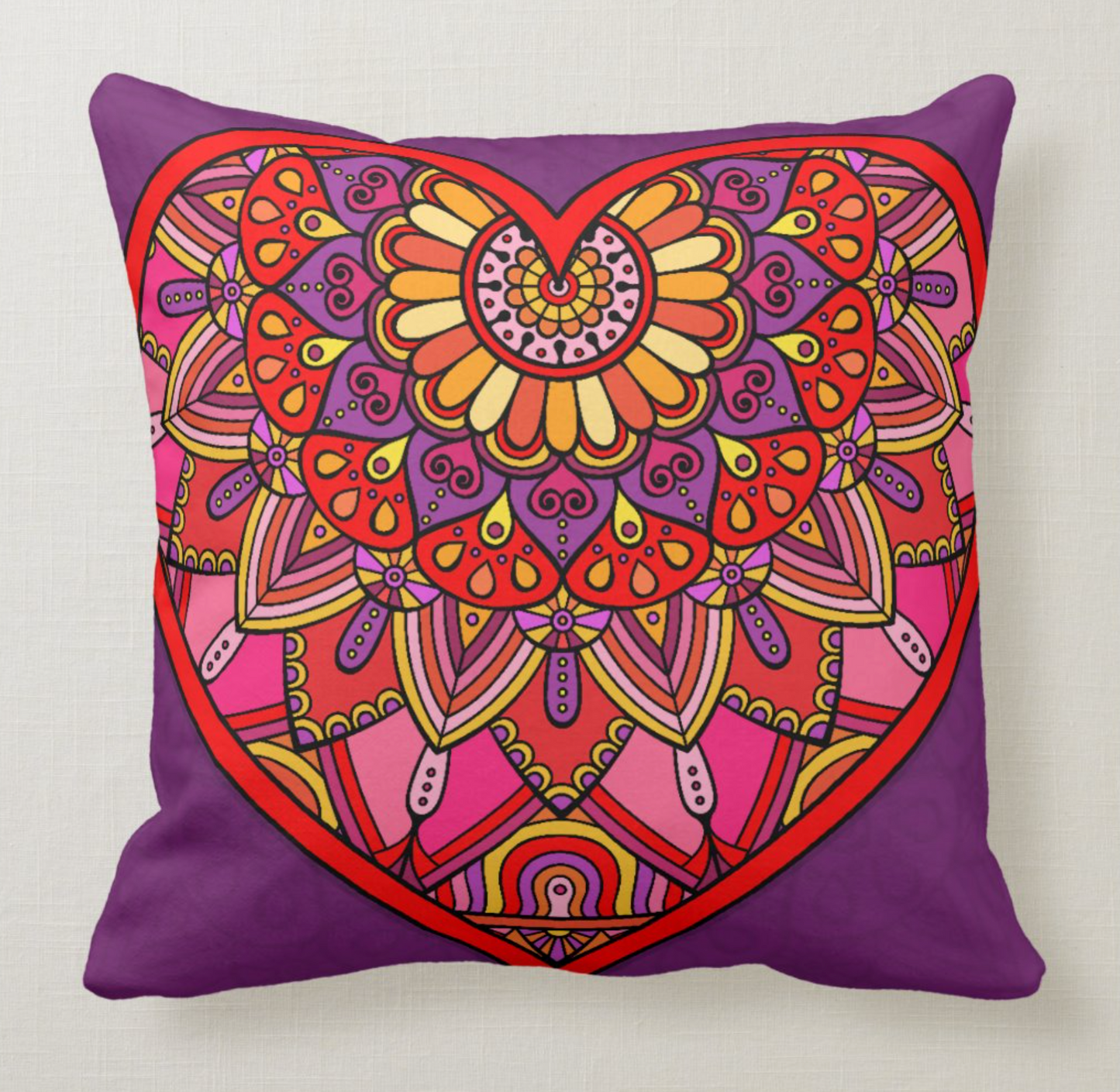 Colorful Heart Throw Pillow - Indoor and Outdoor Pillows in Various sizes and Materials