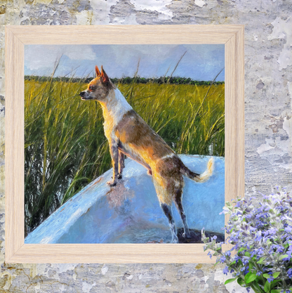 Oil Portrait of Deacon the Dog Who Loves Fishing