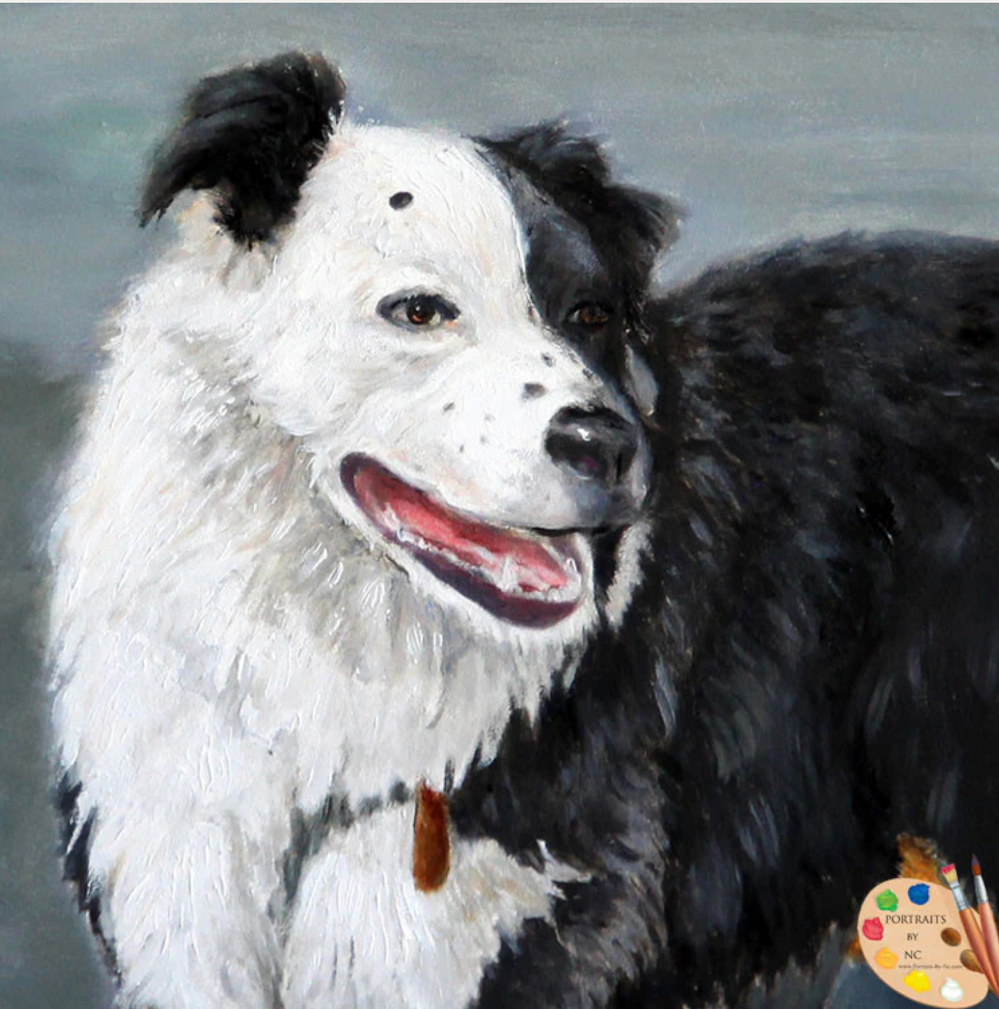 Australian Border Collie Dog Oil Portrait detail of face