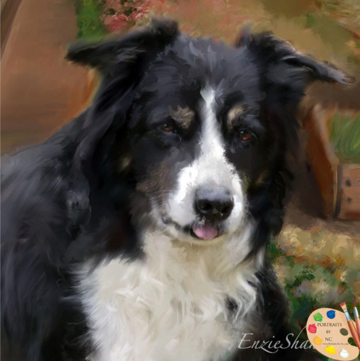 Border Collie Dog Digital Pet Portrait Painting face
