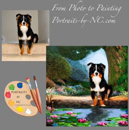 Border Collie Dog by Pond Digital Pet Portrait from photo