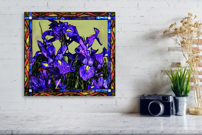 Stretched Canvas Print - Tiffany Style Blue Iris - Floral Print small