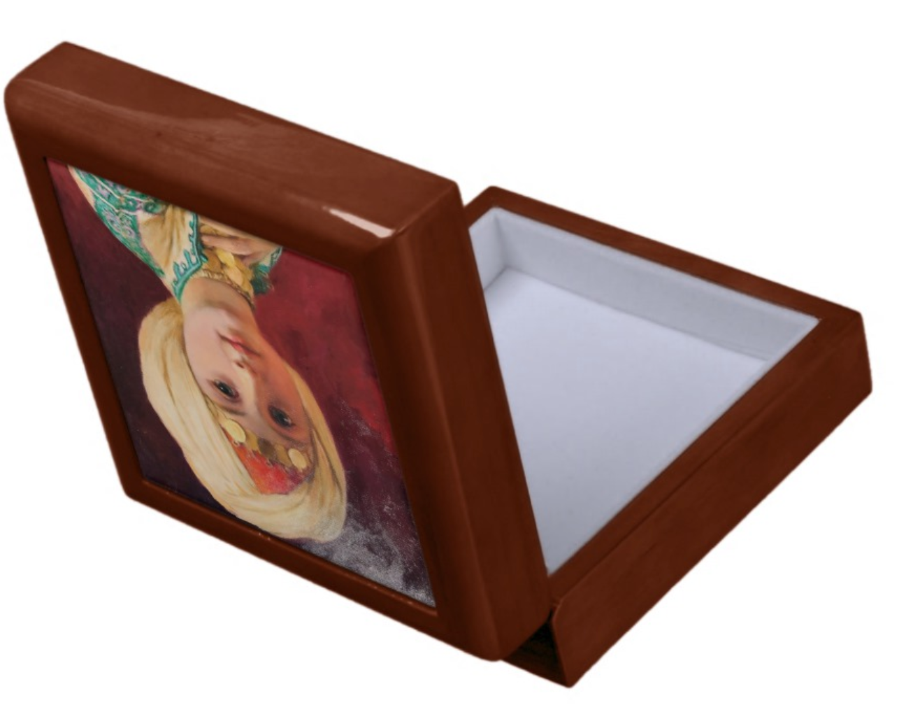 Keepsake/Jewelry Box - Carl Haag Child with Turban - Lacquer Box Golden Oak Felt Lined