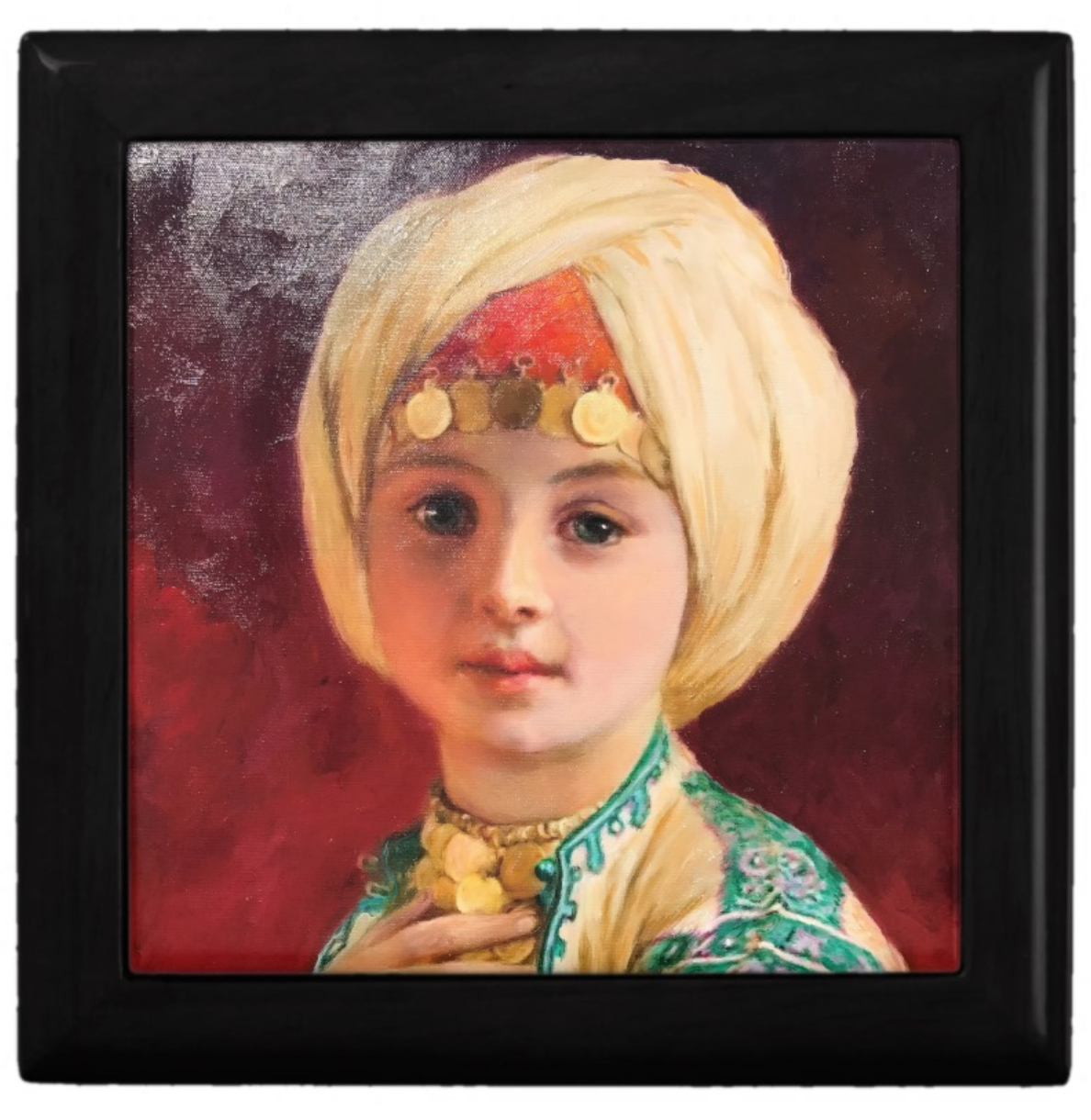 Keepsake/Jewelry Box - Carl Haag Child with Turban - Lacquer Box Black