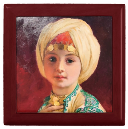 Keepsake/Jewelry Box - Carl Haag Child with Turban - Lacquer Box Mahogany