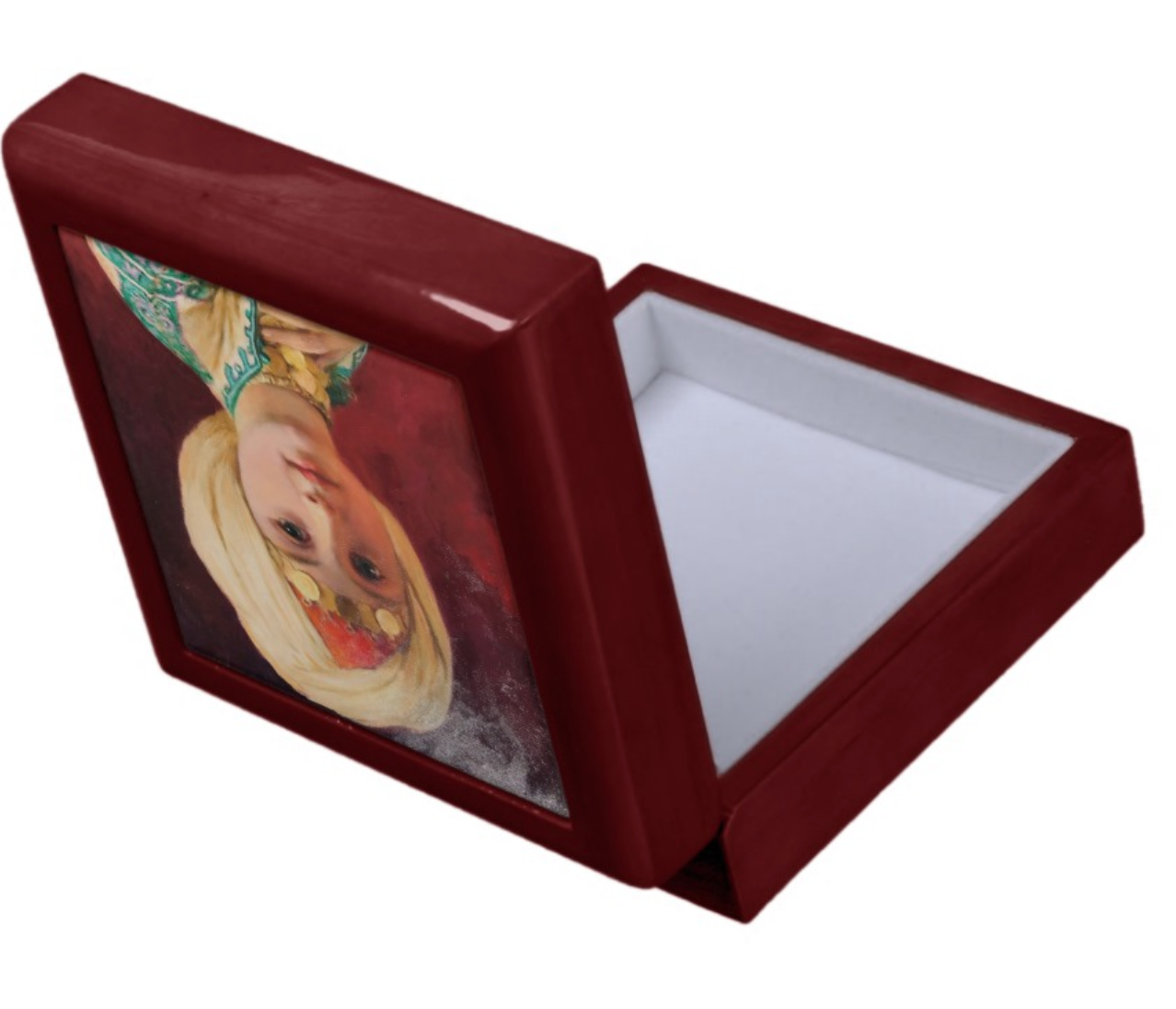 Keepsake/Jewelry Box - Carl Haag Child with Turban - Lacquer Box Mahogany Wood Felt Lined