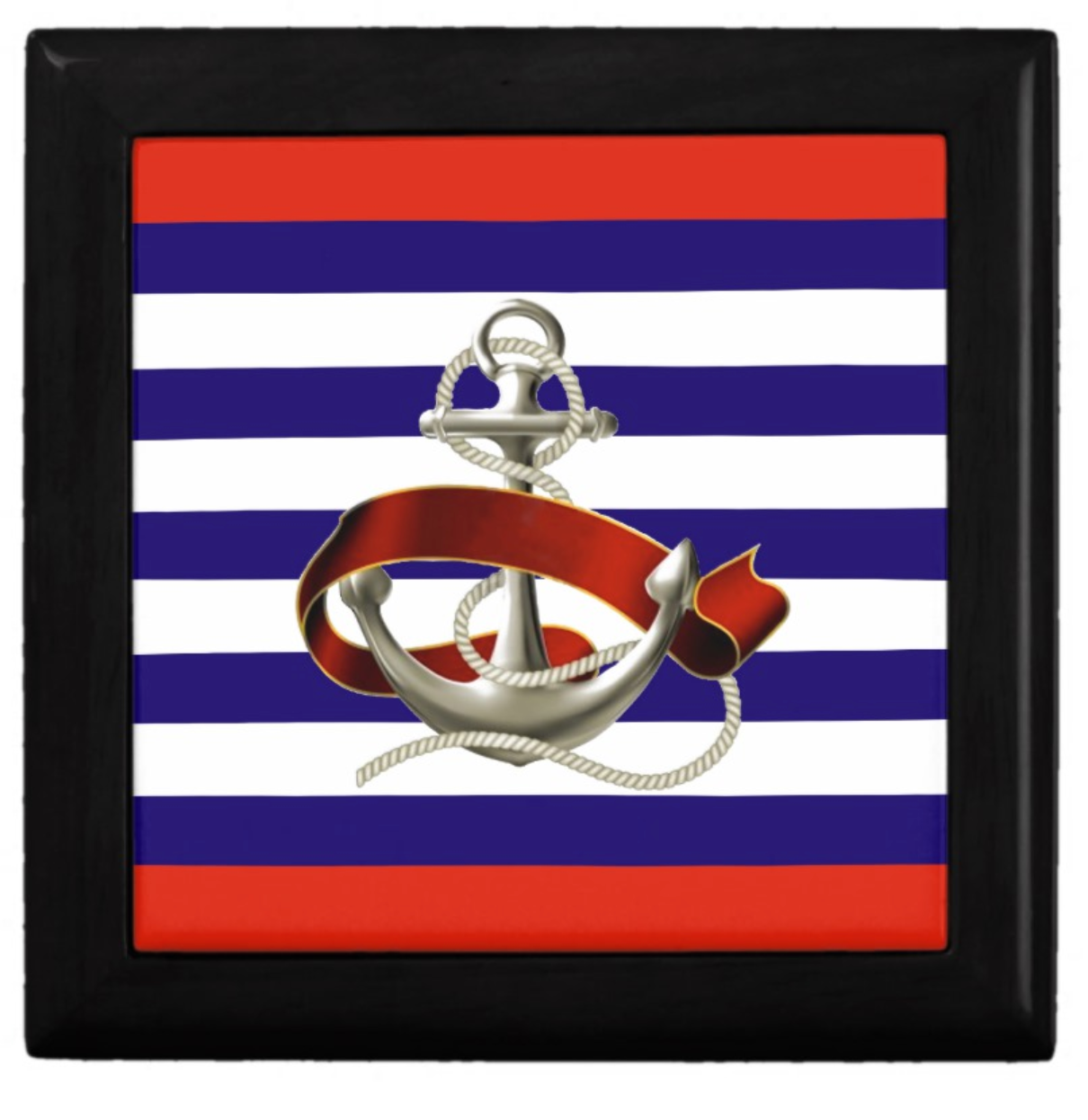 Keepsake/Jewelry Box - Nautical Anchor Design - Black Box