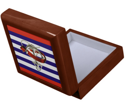 Keepsake/Jewelry Box - Nautical Anchor Design - Golden Oak Lacquer Box Felt Lined