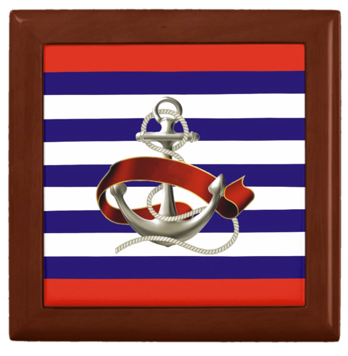 Keepsake/Jewelry Box - Nautical Anchor Design - Mahogany Box