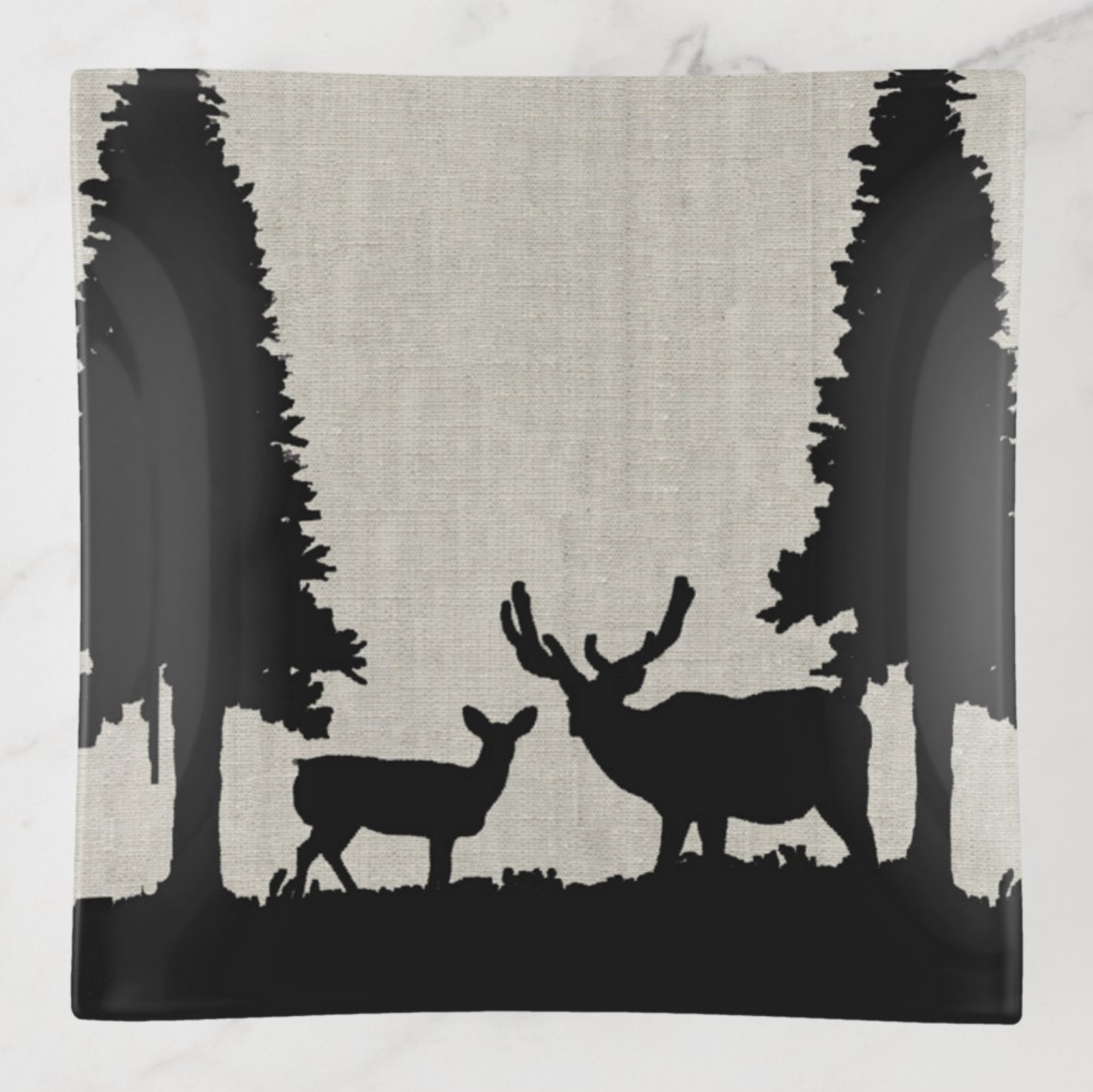 Trinket Tray - Country Style - Deer in Forest - Square