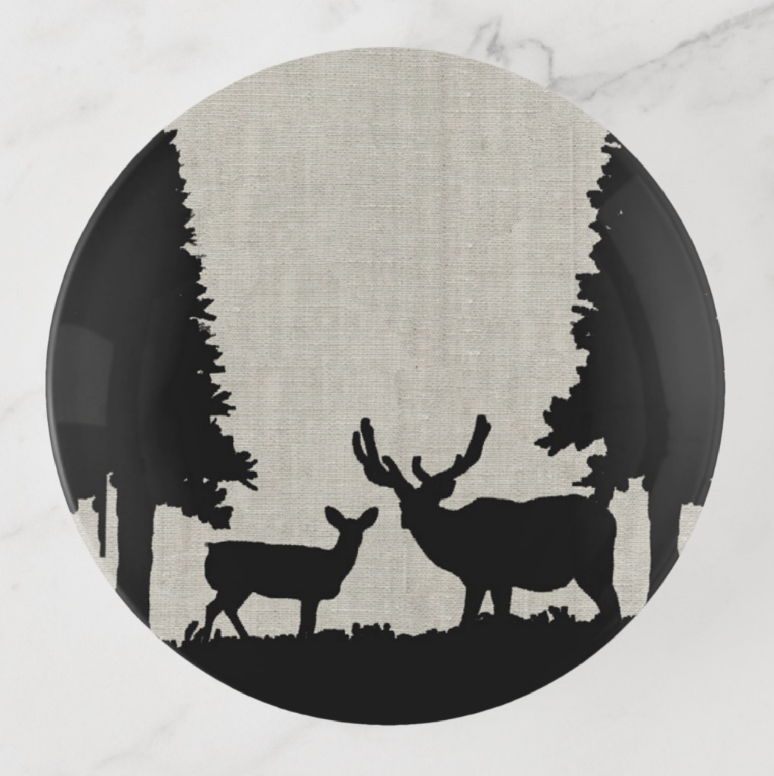 Trinket Tray - Country Style - Deer in Forest - Round