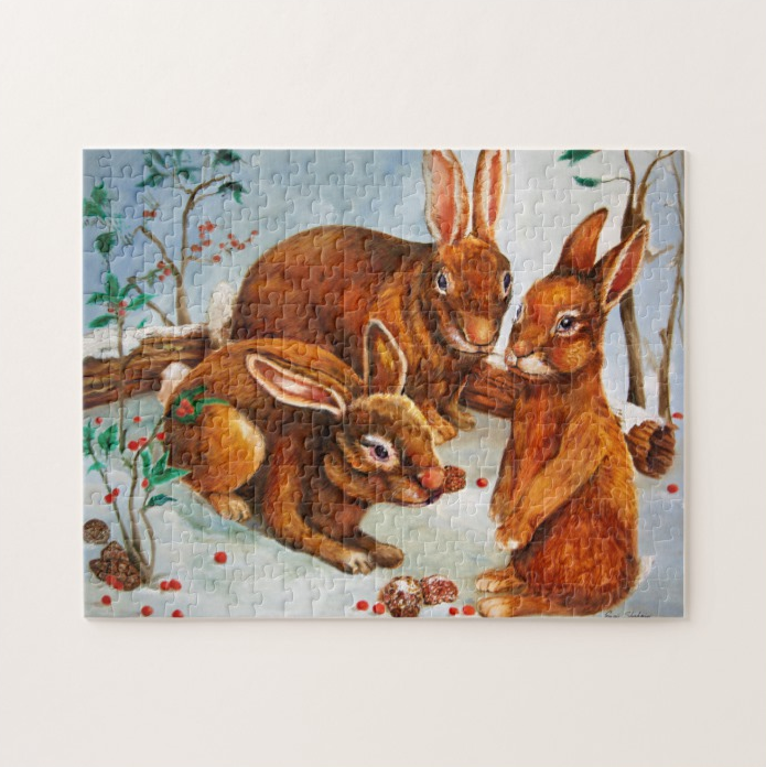 Christmas Jigsaw Puzzle - Rabbits Sitting in Snow - Portraits by NC