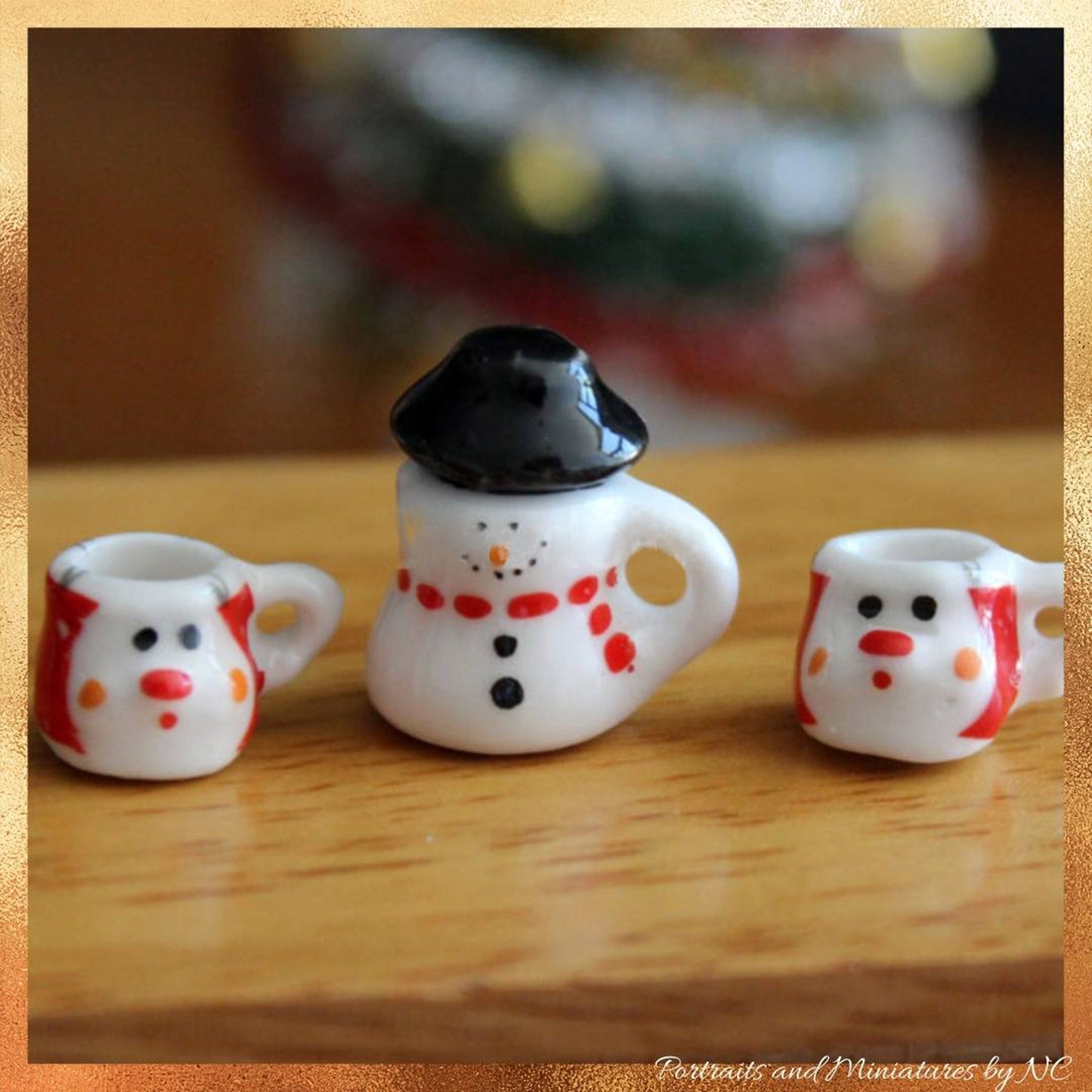 Miniature Snowman Teaset dollhouse accessory
