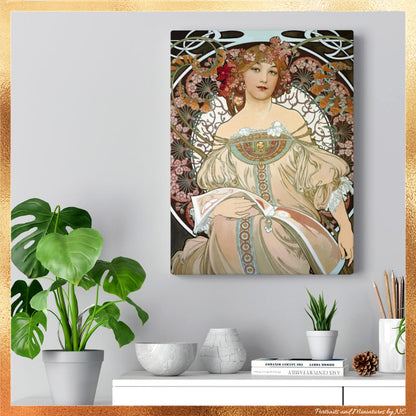 Day Dream After Alphonso Mucha - Stretched Canvas Print on wall