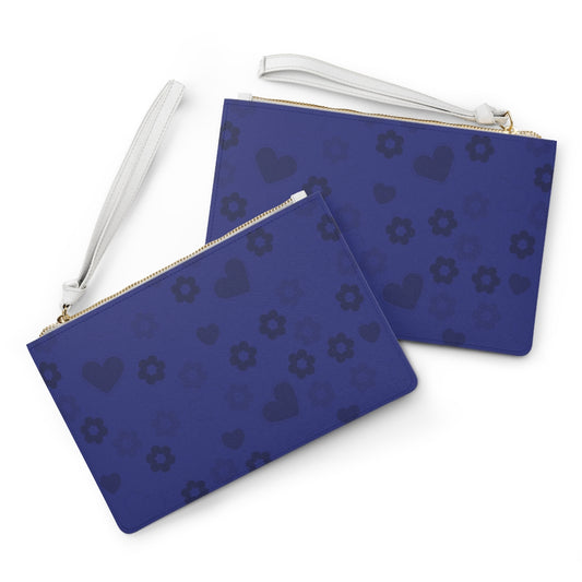 Clutch Bag - Blue Flowers and Hearts