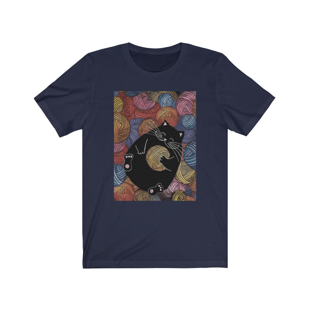 Süße Katze mit Wollknäuel Unisex Jersey Kurzarm T-Shirt