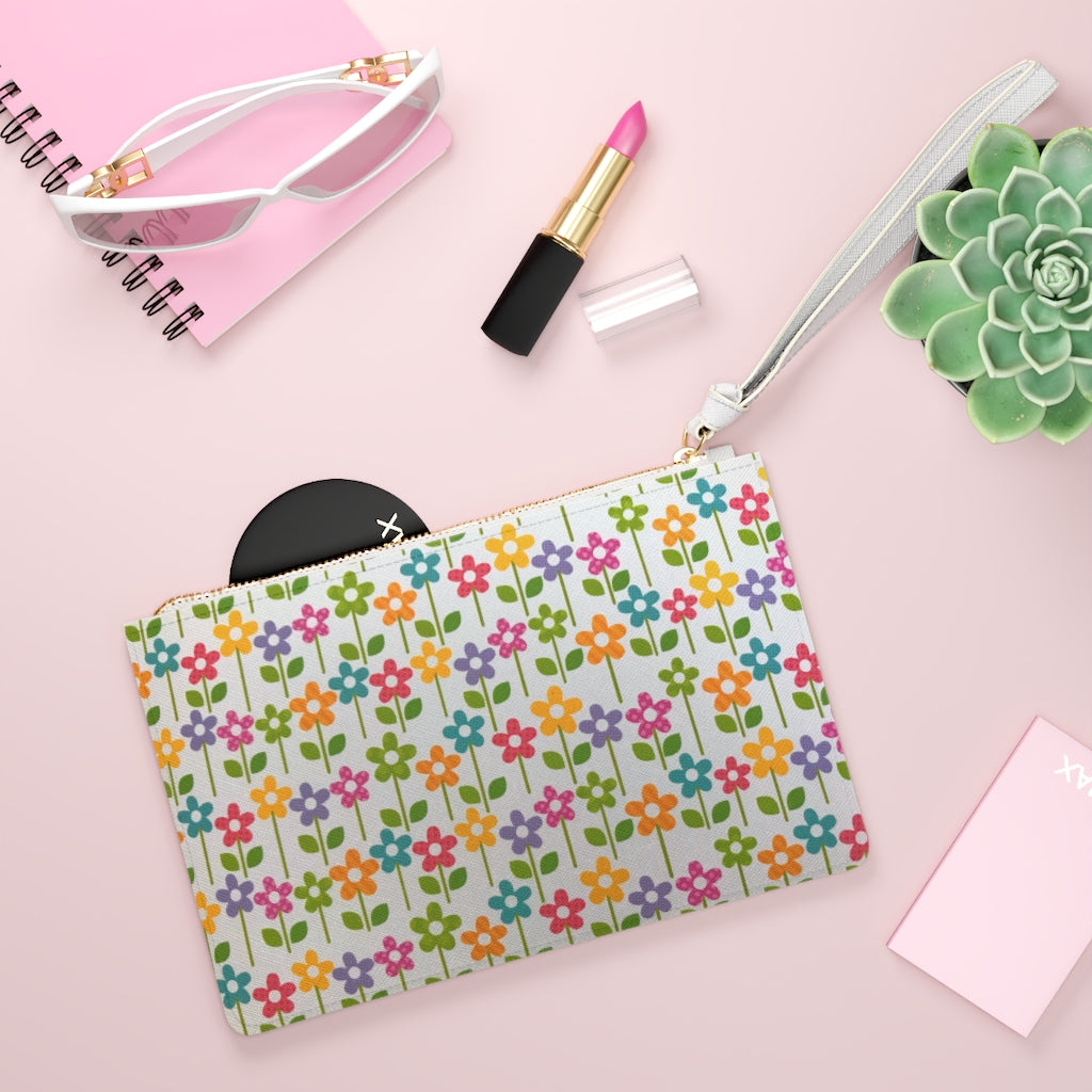 Clutch Bag Flowery Summer Bag with white handle