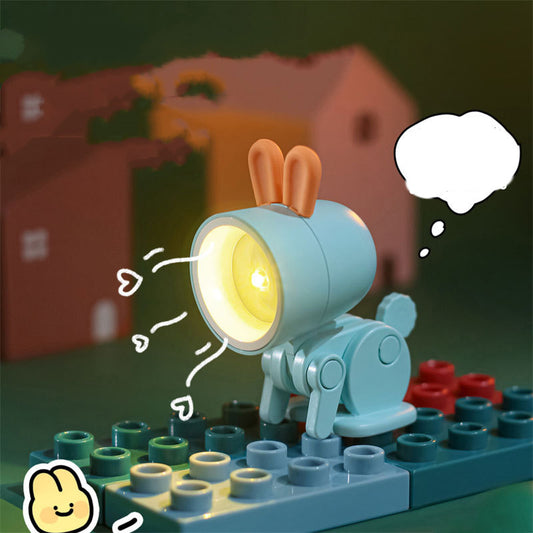Small Mini Folding - Table Lamp - Night Light 1/6 Scale Doll Accessory Rabbit or Dinosaur blue