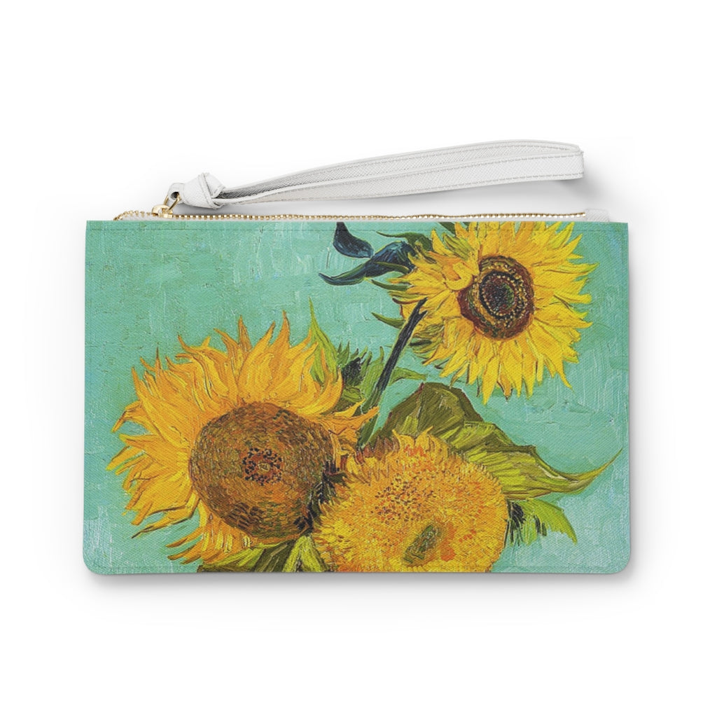 Clutch Bag Van Gogh Sunflower Design with white handle