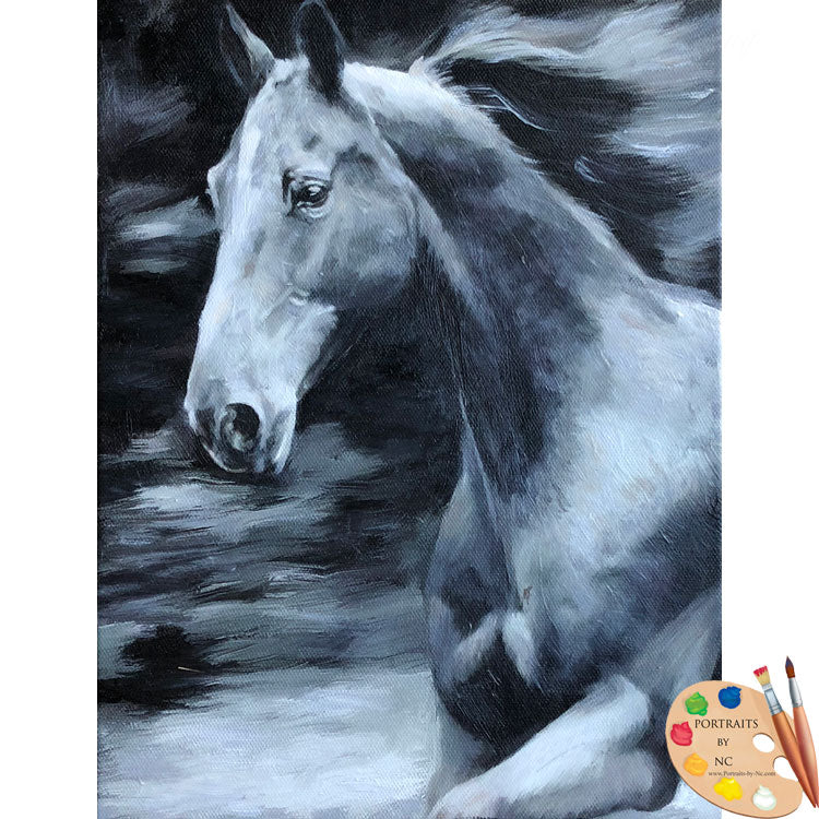 Horse oil Portrait Black and White 623