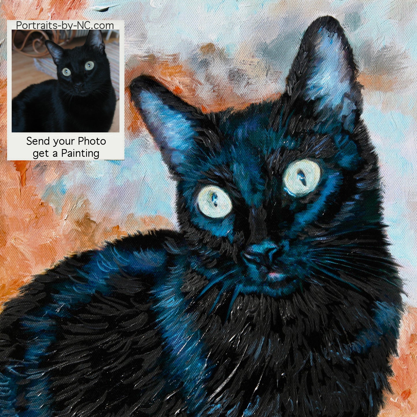 Black cat oil portrait from photo