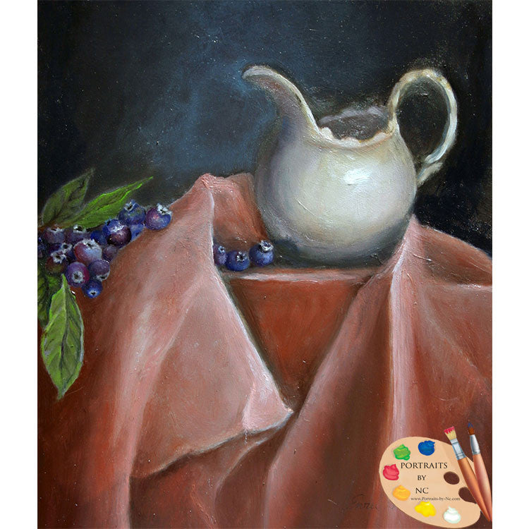 Still Life Painting of Blueberries and Cream 126