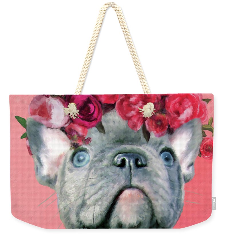 Bulldog With Flowers - Weekender Tote Bag - Portraits by NC