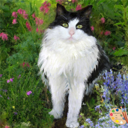 Painting of Cat in Garden 256 - Portraits by NC