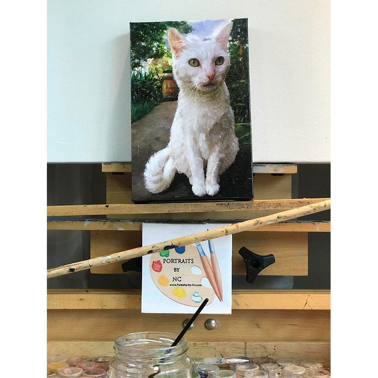 White Cat Portrait on Easel 557