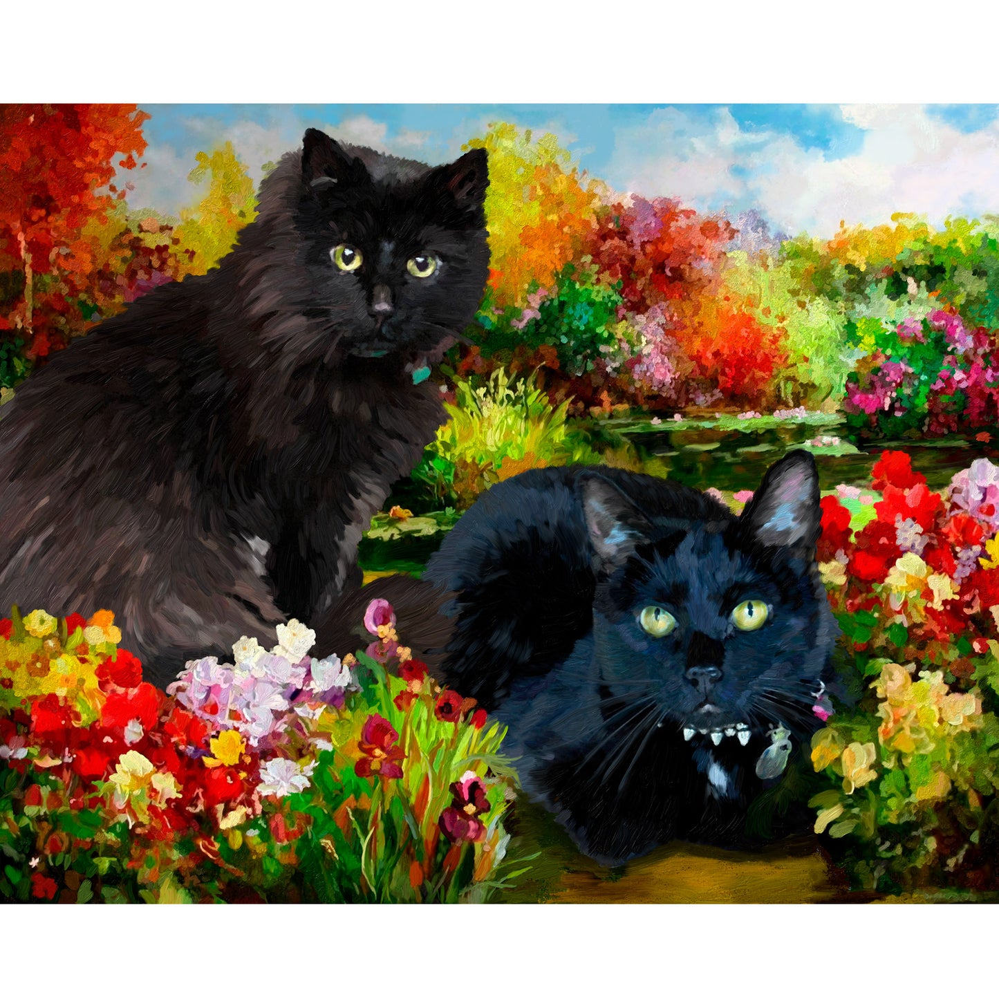 Portrait de chats noirs à l'huile