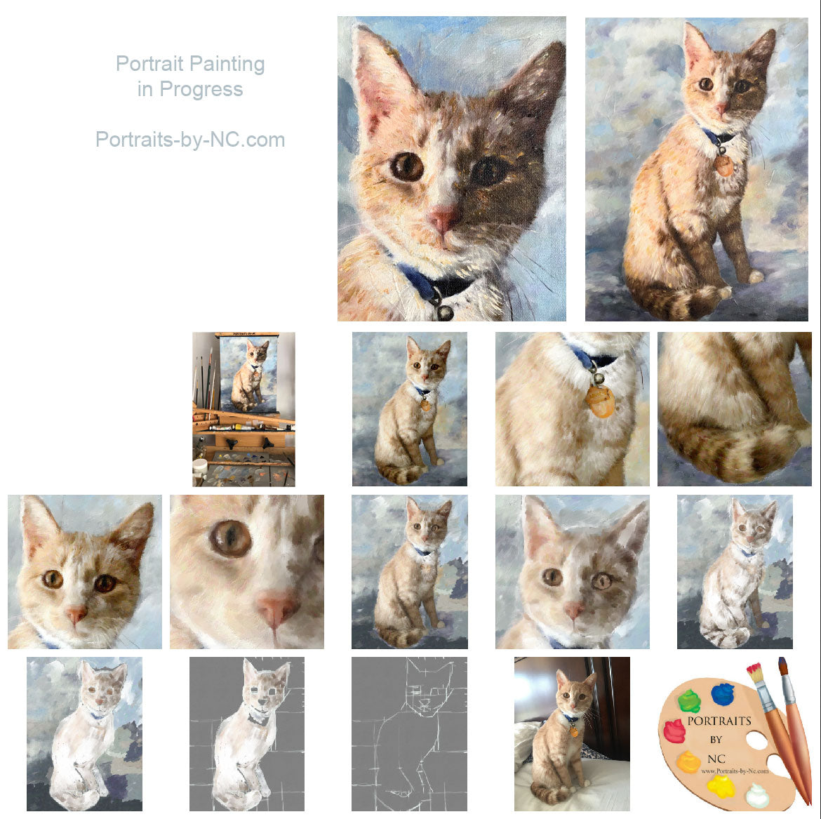 Tabby Cat Portrait Painting Progression