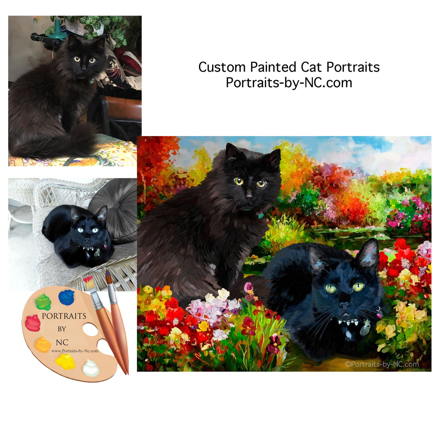 Portrait de chats noirs à l'huile