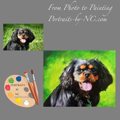 Cavalier King Charles Oil Portrait - Portrait of Huxley before and after