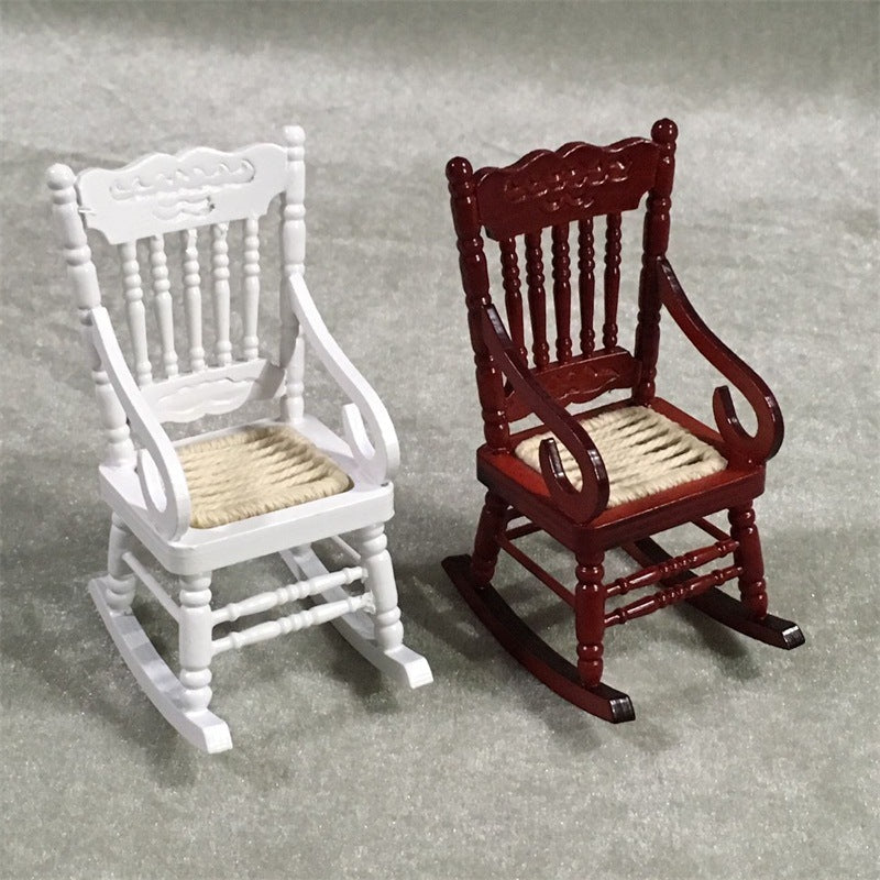 Miniature Rocking Chair 1 12 Scale Dollhouse Furniture white and mahogany