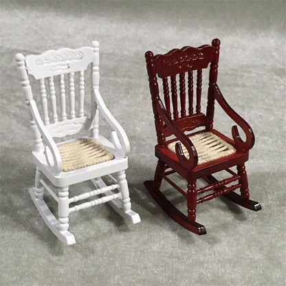 Miniature Rocking Chair 1 12 Scale Dollhouse Furniture white and mahogany