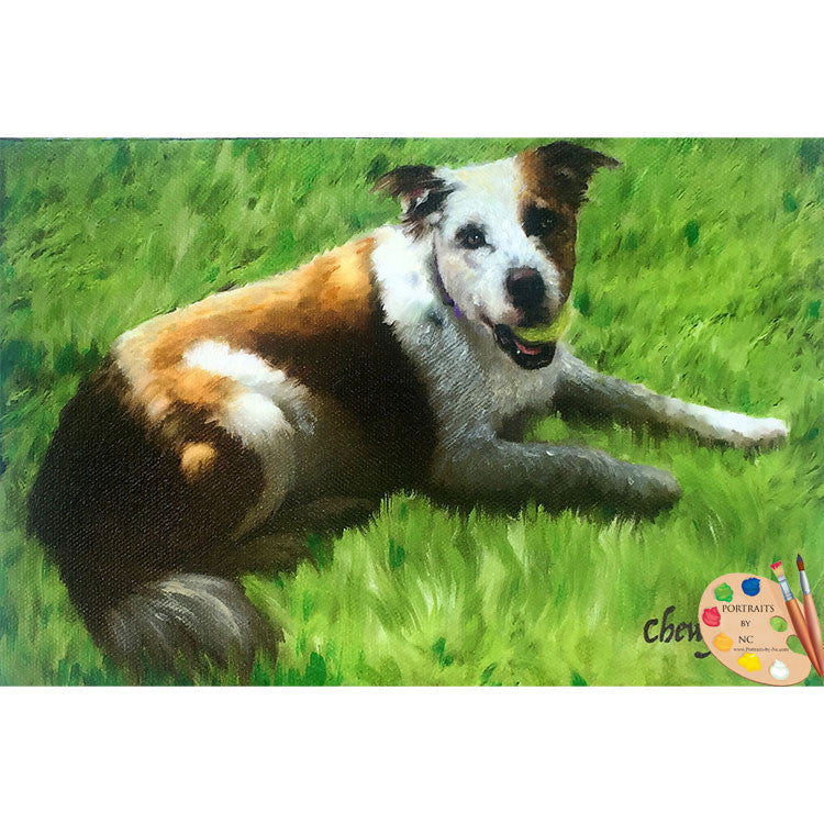 Dog Pet Painting of Dog with Tennis Ball