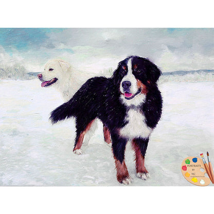 Great Pyrenees and Bernese Dog Painting 414